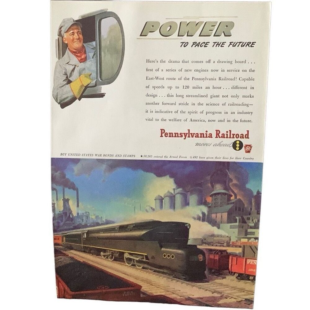 Vintage 1945 Pennsylvania Railroad Power to the Future Ad Advertisement